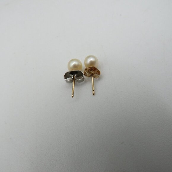 Pearl Earrings Cultured Gold Tone Pierced Stud Post Dainty - Picture 3 of 6